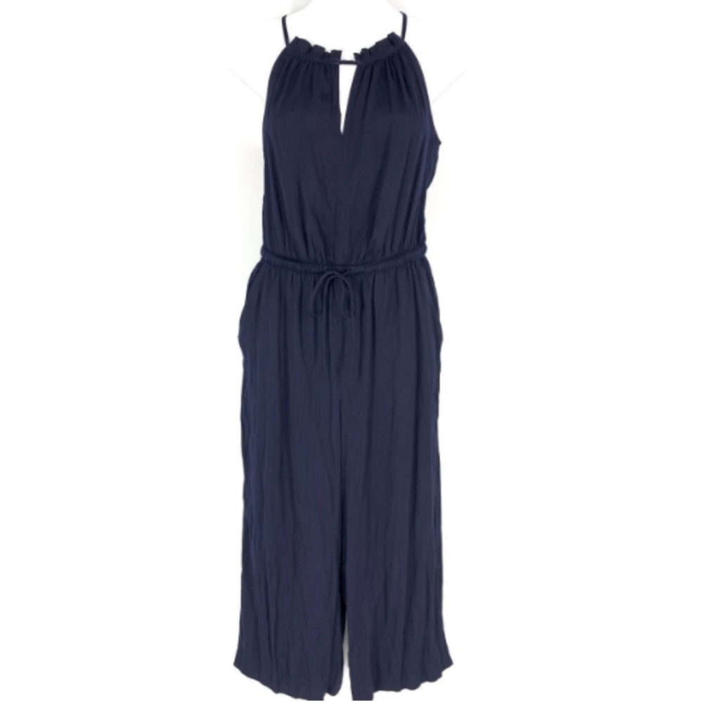 Loft navy blue Keyhole halter long romper